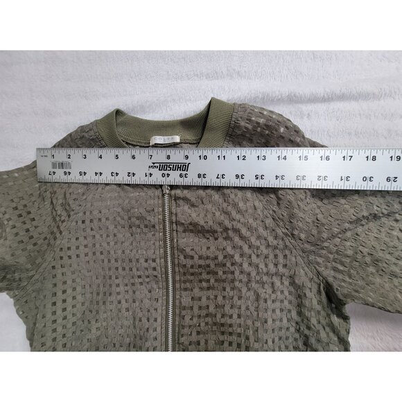 COLZA Womens Olive Green Semi-Sheer Zip-Front Bomber Jacket Medium Lightweight - Picture 6 of 8